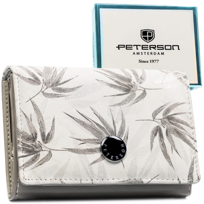 Średni portfel damski ze skóry ekologicznej i naturalnej w białym kolorze - Peterson