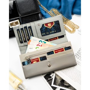 Duży, biały portfel damski ze skóry ekologicznej i naturalnej z systemem RFID - Peterson