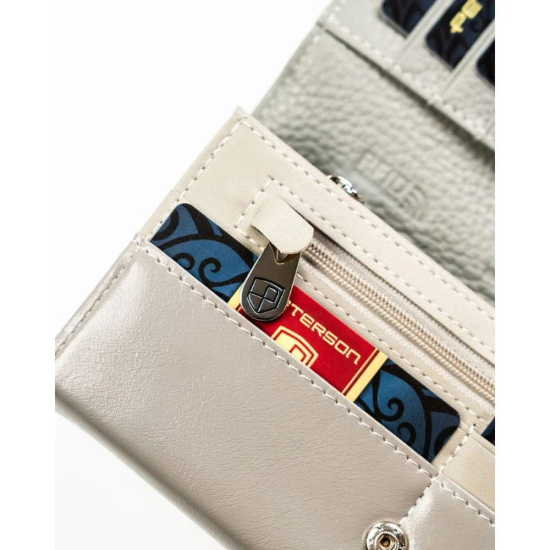 Duży, biały portfel damski ze skóry ekologicznej i naturalnej z systemem RFID - Peterson