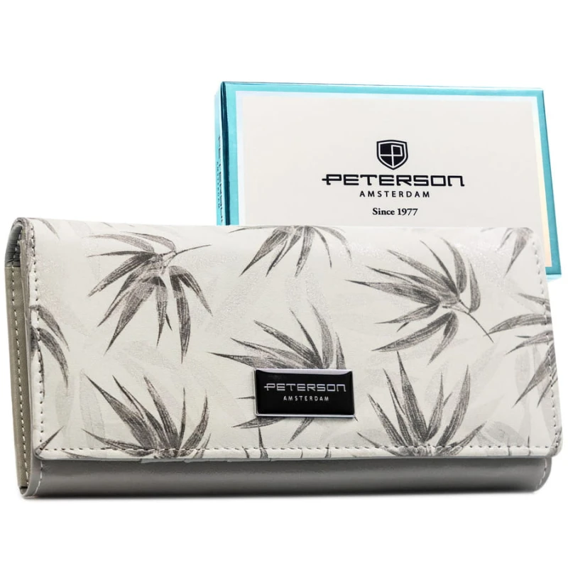 Elegancki, biały portfel damski ze skóry ekologicznej i naturalnej z systemem RFID - Peterson