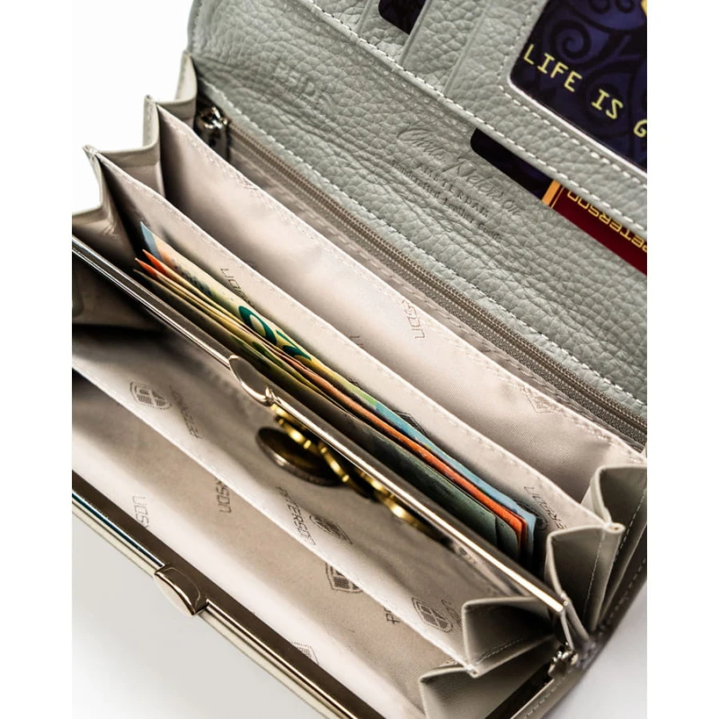 Elegancki, biały portfel damski ze skóry ekologicznej i naturalnej z systemem RFID - Peterson