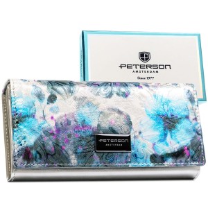 Wielokolorowy portfel damski w orientacji poziomej zamykany na zatrzask - Peterson