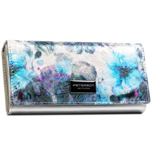 Wielokolorowy portfel damski w orientacji poziomej zamykany na zatrzask - Peterson