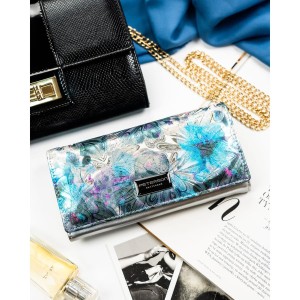 Wielokolorowy portfel damski w orientacji poziomej zamykany na zatrzask - Peterson