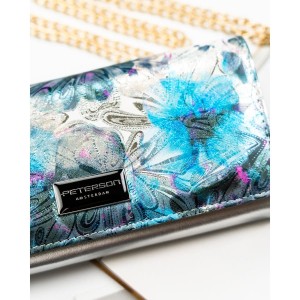 Wielokolorowy portfel damski w orientacji poziomej zamykany na zatrzask - Peterson