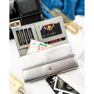 Wielokolorowy portfel damski w orientacji poziomej zamykany na zatrzask - Peterson