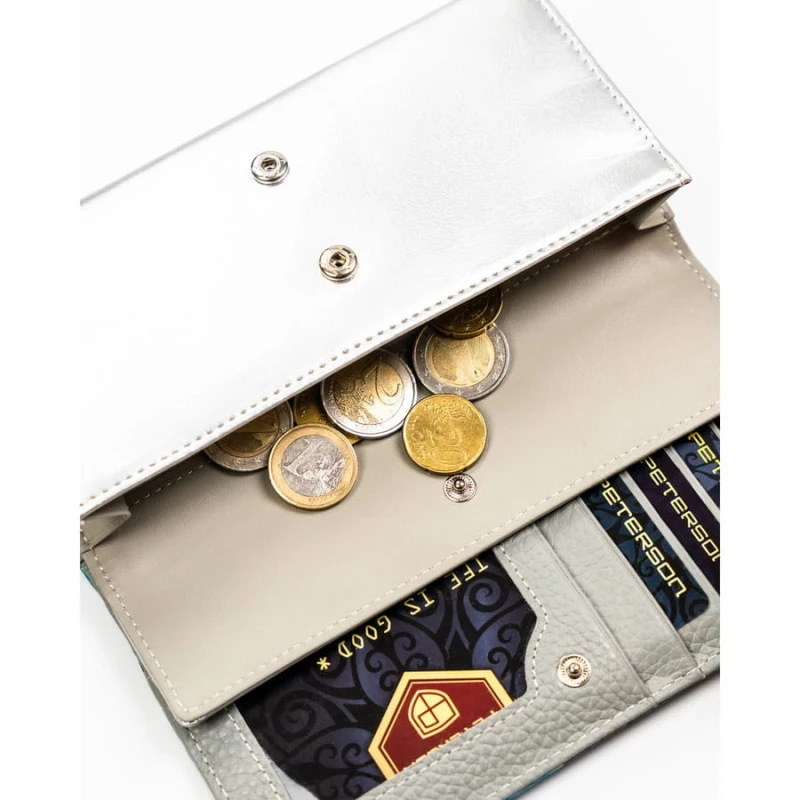 Wielokolorowy portfel damski w orientacji poziomej zamykany na zatrzask - Peterson