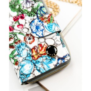 Wielokolorowy, pionowy portfel damski ze skóry naturalnej zamykany zatrzaskiem i suwakiem - Peterson