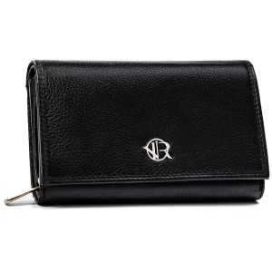 Skórzany, pojemny portfel damski w czarnym kolorze wyposażony w system RFID - Rovicky