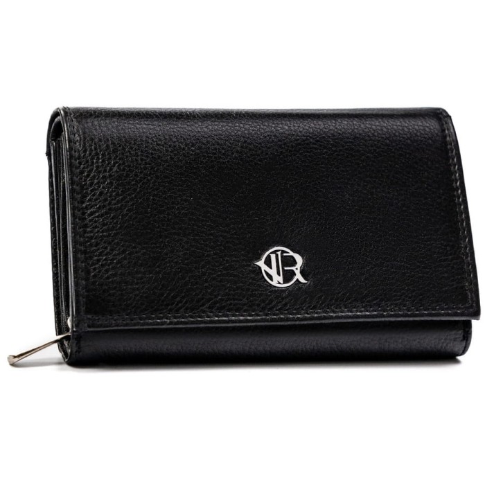 Skórzany, pojemny portfel damski w czarnym kolorze wyposażony w system RFID - Rovicky