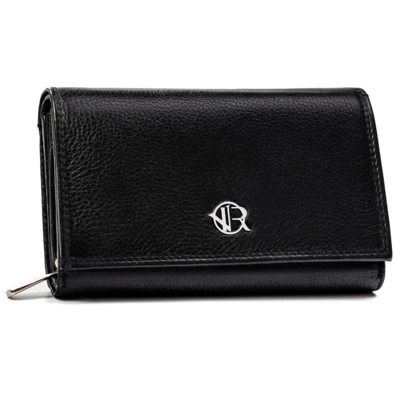 Skórzany, pojemny portfel damski w czarnym kolorze wyposażony w system RFID - Rovicky