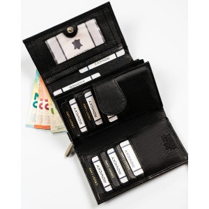 Skórzany, pojemny portfel damski w czarnym kolorze wyposażony w system RFID - Rovicky