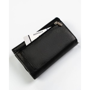 Skórzany, pojemny portfel damski w czarnym kolorze wyposażony w system RFID - Rovicky