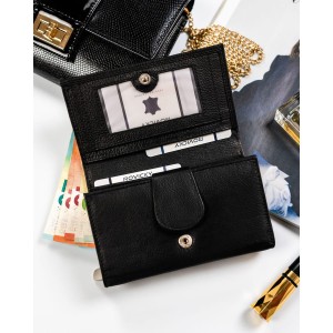 Skórzany, pojemny portfel damski w czarnym kolorze wyposażony w system RFID - Rovicky