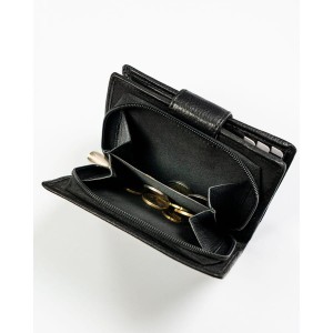 Czarny, skórzany portfel damski w orientacji pionowej zamykany na zatrzask - Rovicky