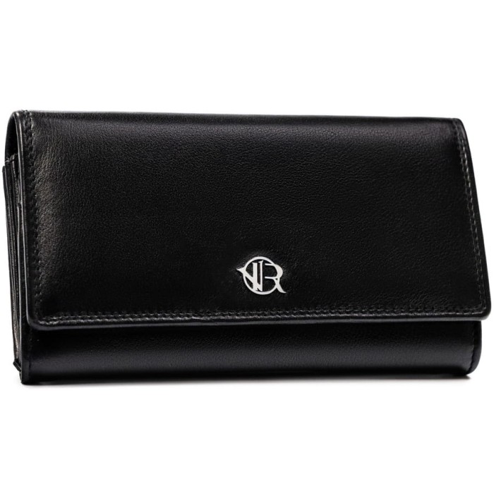 Czarny, skórzany portfel damski mieszczący dowód rejestracyjny - Rovicky