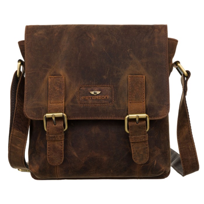 Klasyczna listonoszka męska ze skóry naturalnej w brązowym kolorze - Peterson