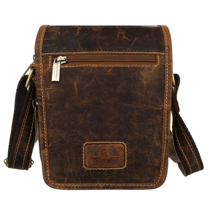 Klasyczna mała torba męska na ramię z dodatkową kieszonką z przodu. Styl miejski, ponadczasowy design.