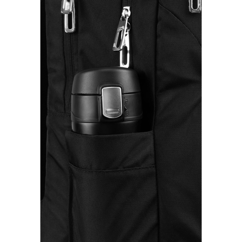 Miejski, pojemny plecak z nylonu w czarnym kolorze z przegrodą na laptopa - Peterson