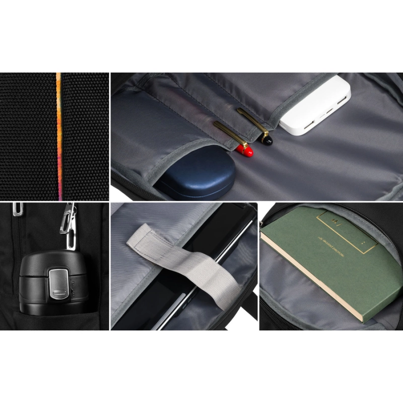 Miejski, pojemny plecak z nylonu w czarnym kolorze z przegrodą na laptopa - Peterson