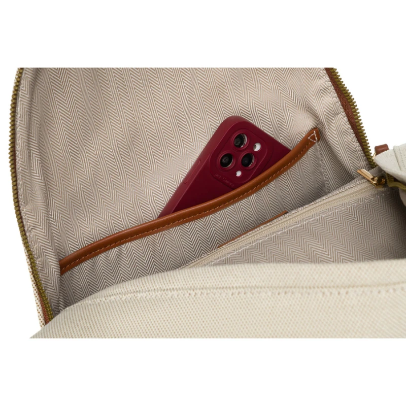 Duży, miejski plecak damski w beżowo-brązowym kolorze z kieszonką zewnętrzną - Peterson