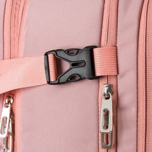 Plecak z miejscem na laptopa wykonany z cordury w różowym kolorze, zawieszony na regulowanych szelkach - Peterson