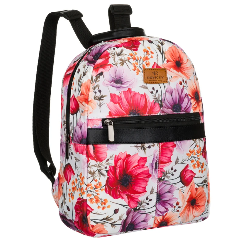 Wielokolorowy plecak damski w kwiaty zawieszony na regulowanych szelkach - Rovicky