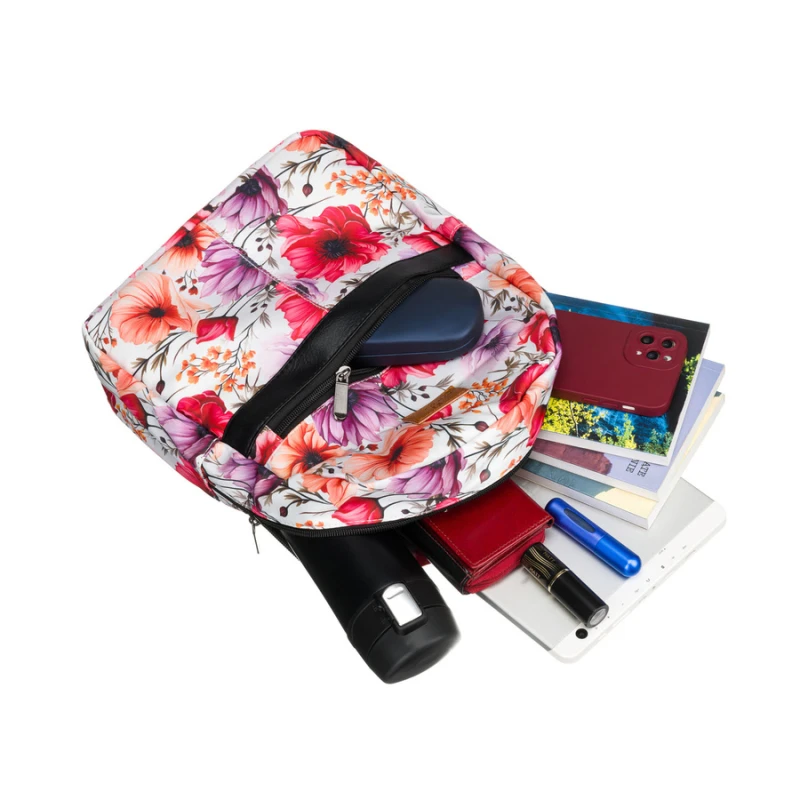 Wielokolorowy plecak damski w kwiaty zawieszony na regulowanych szelkach - Rovicky