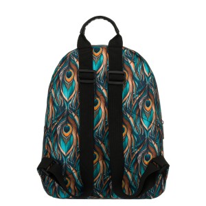 Wielokolorowy plecak damski z poliestru z modnym wzorem pawich piór - Rovicky