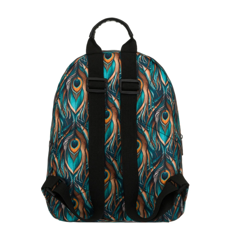 Wielokolorowy plecak damski z poliestru z modnym wzorem pawich piór - Rovicky