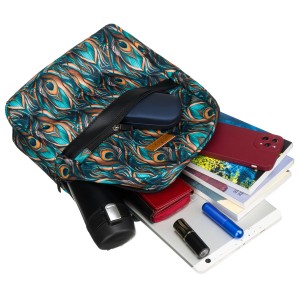 Wielokolorowy plecak damski z poliestru z modnym wzorem pawich piór - Rovicky