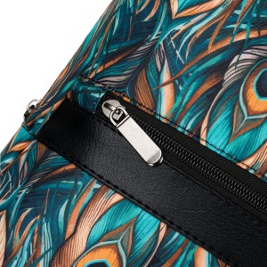 Wielokolorowy plecak damski z poliestru z modnym wzorem pawich piór - Rovicky