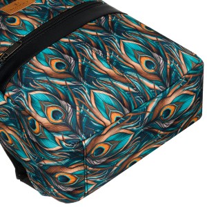 Wielokolorowy plecak damski z poliestru z modnym wzorem pawich piór - Rovicky