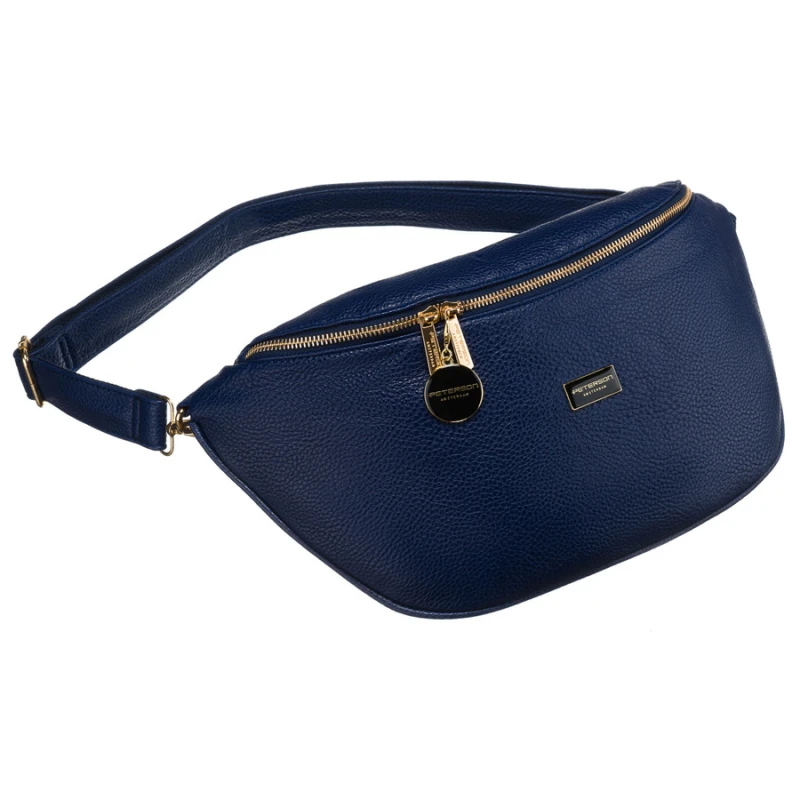 Duża granatowa nerka damska biodrówka saszetka ze skóry ekologicznej crossbody Peterson