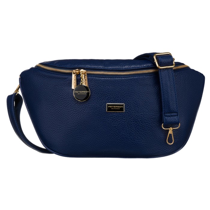 Duża granatowa nerka damska biodrówka saszetka ze skóry ekologicznej crossbody Peterson
