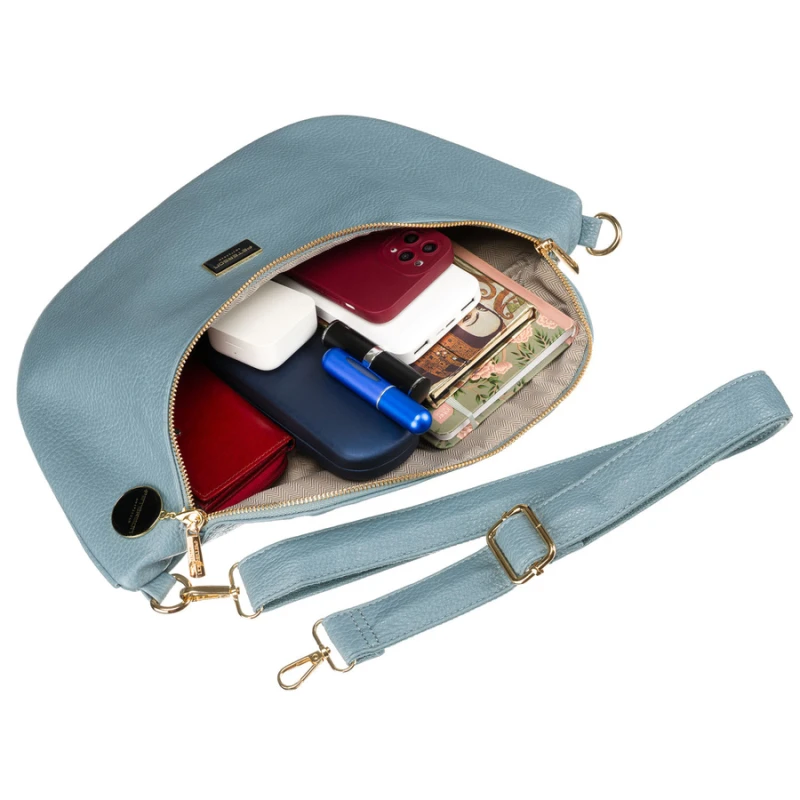 Niebieska saszetka damska biodrówka nerka na ramię crossbody z eko skóry Peterson