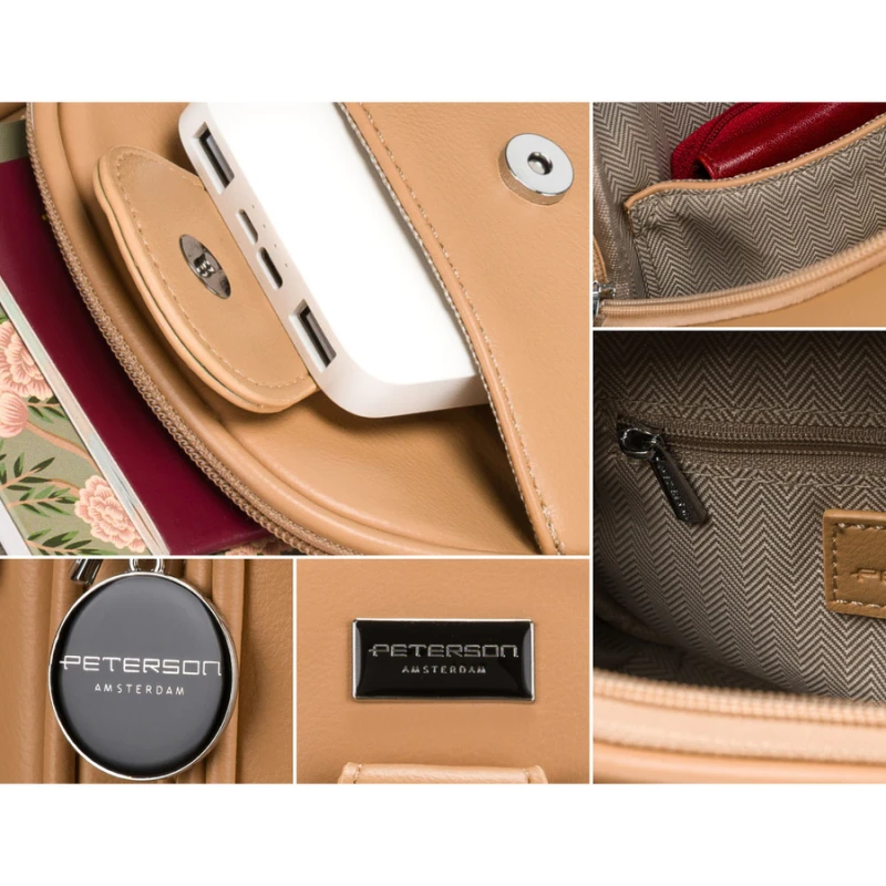 Sportowa beżowa saszetka damska na ramię nerka crossbody ze skóry ekologicznej Peterson