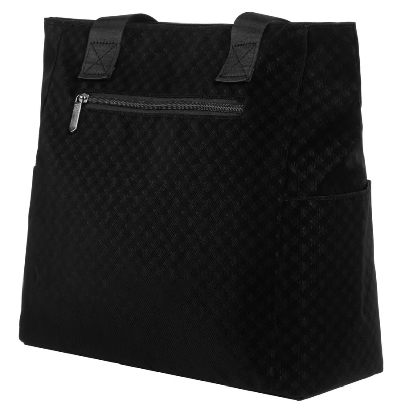 Czarny shopper damski z poliestru pokrytego geometrycznym wzorem - Rovicky
