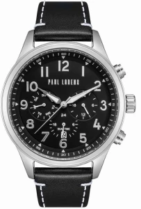 Zegarek męski Paul Lorens PL20011A-1A1 z czarną tarczą i srebrną kopertą 46 mm.webp