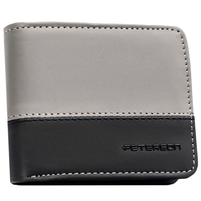 Czarno-szary portfel męski w orientacji poziomej bez zapięcia zewnętrznego - Peterson