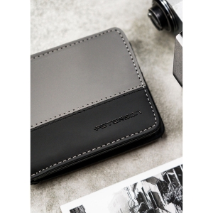 Czarno-szary portfel męski w orientacji poziomej bez zapięcia zewnętrznego - Peterson