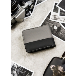 Czarno-szary portfel męski w orientacji poziomej bez zapięcia zewnętrznego - Peterson