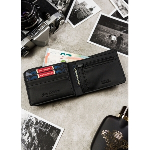 Czarno-szary portfel męski w orientacji poziomej bez zapięcia zewnętrznego - Peterson