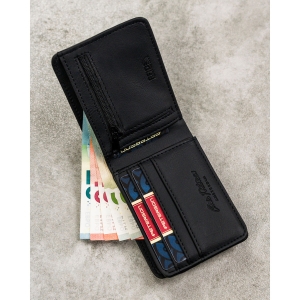 Czarno-szary portfel męski w orientacji poziomej bez zapięcia zewnętrznego - Peterson