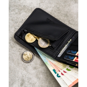 Czarno-szary portfel męski w orientacji poziomej bez zapięcia zewnętrznego - Peterson