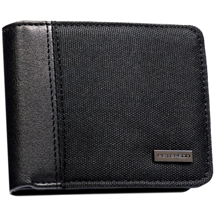 Czarny, kompaktowy portfel męski wykonany ze skóry ekologicznej - Peterson