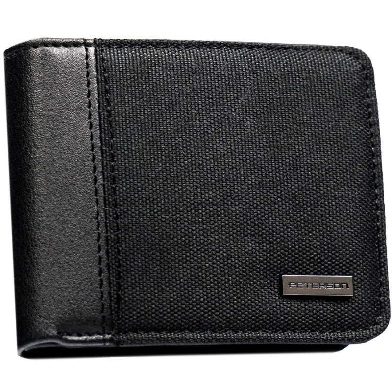Czarny, kompaktowy portfel męski wykonany ze skóry ekologicznej - Peterson