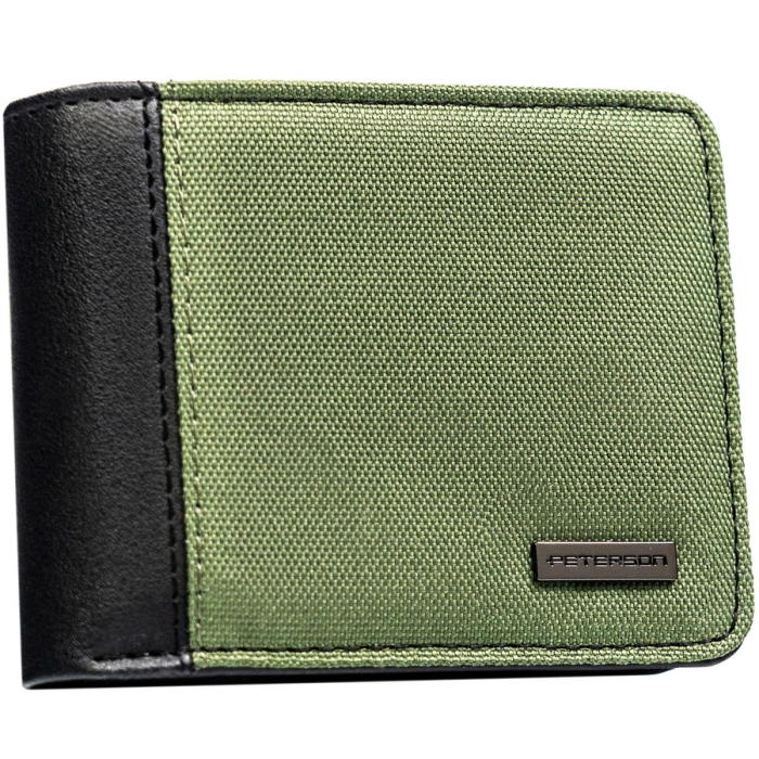 Zielono-czarny portfel męski wykonany ze skóry ekologicznej, model z systemem RFID - Peterson