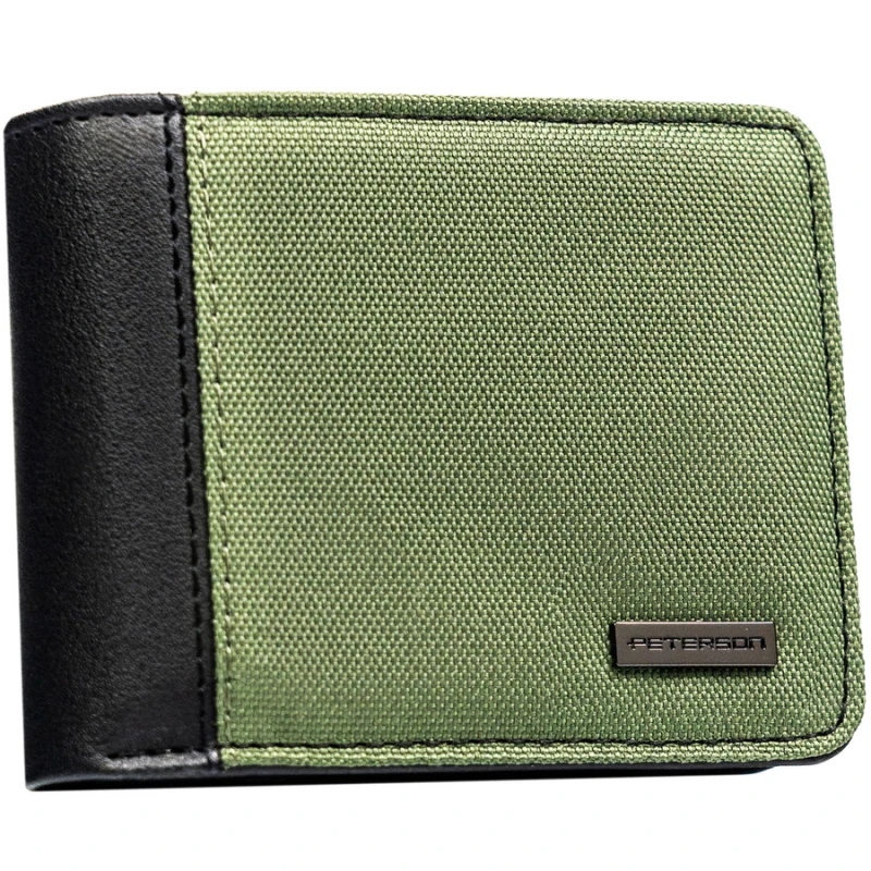Zielono-czarny portfel męski wykonany ze skóry ekologicznej, model z systemem RFID - Peterson