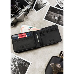 Zielono-czarny portfel męski wykonany ze skóry ekologicznej, model z systemem RFID - Peterson